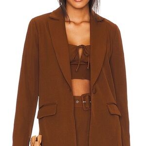 Remi x Revolve Brown Blazer Jacket Womens 1X Stretch Tailored Longline